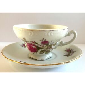 VTG Creative Royal Elegance Teacup Saucer Pink Rose Gold Trim Footed Cup Japan